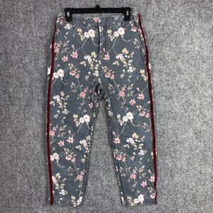 Sundry Pants Womens Size 27 Gray floral Side Stripe Capri cottage Farm Boho